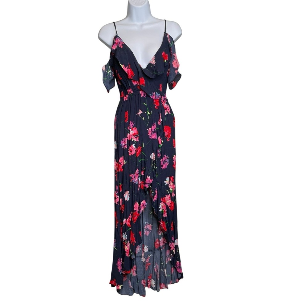 Express Women's Dark Floral Chiffon Maxi Dress Sz XS Y2K Whimsigoth Fairy Grunge